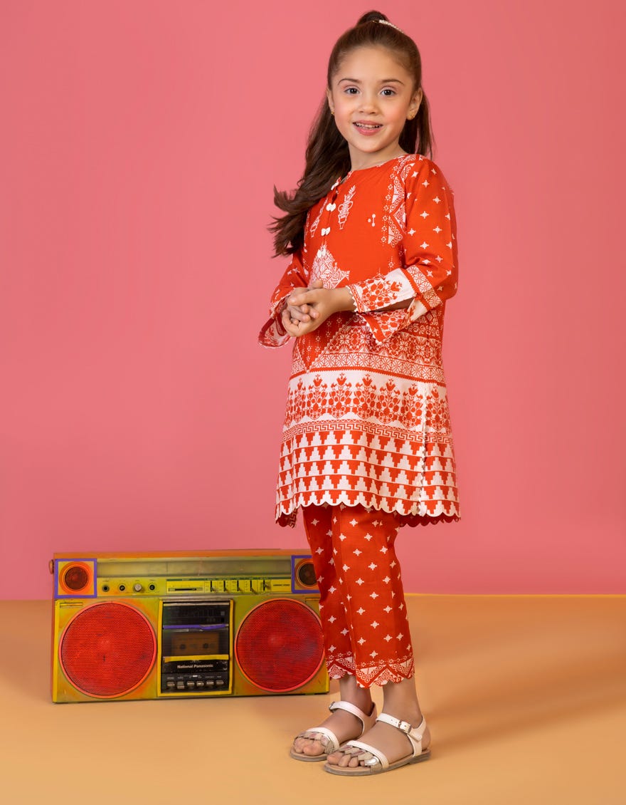 Orange Lawn Girls 2 Piece Stitched | Jgkl-S-Jk2-23-5604