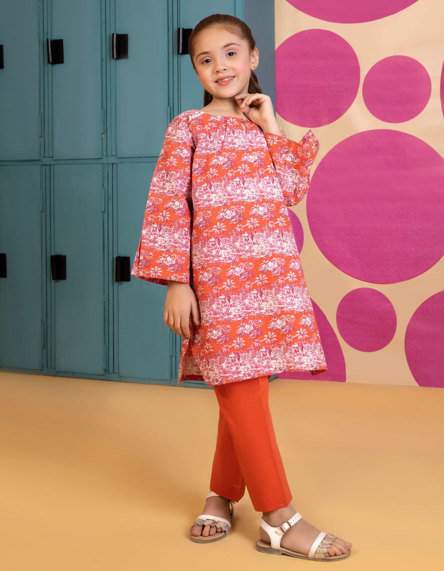 Orange Dobby Girls 2 Piece Stitched | Jgkl-S-Jk2-23-5607