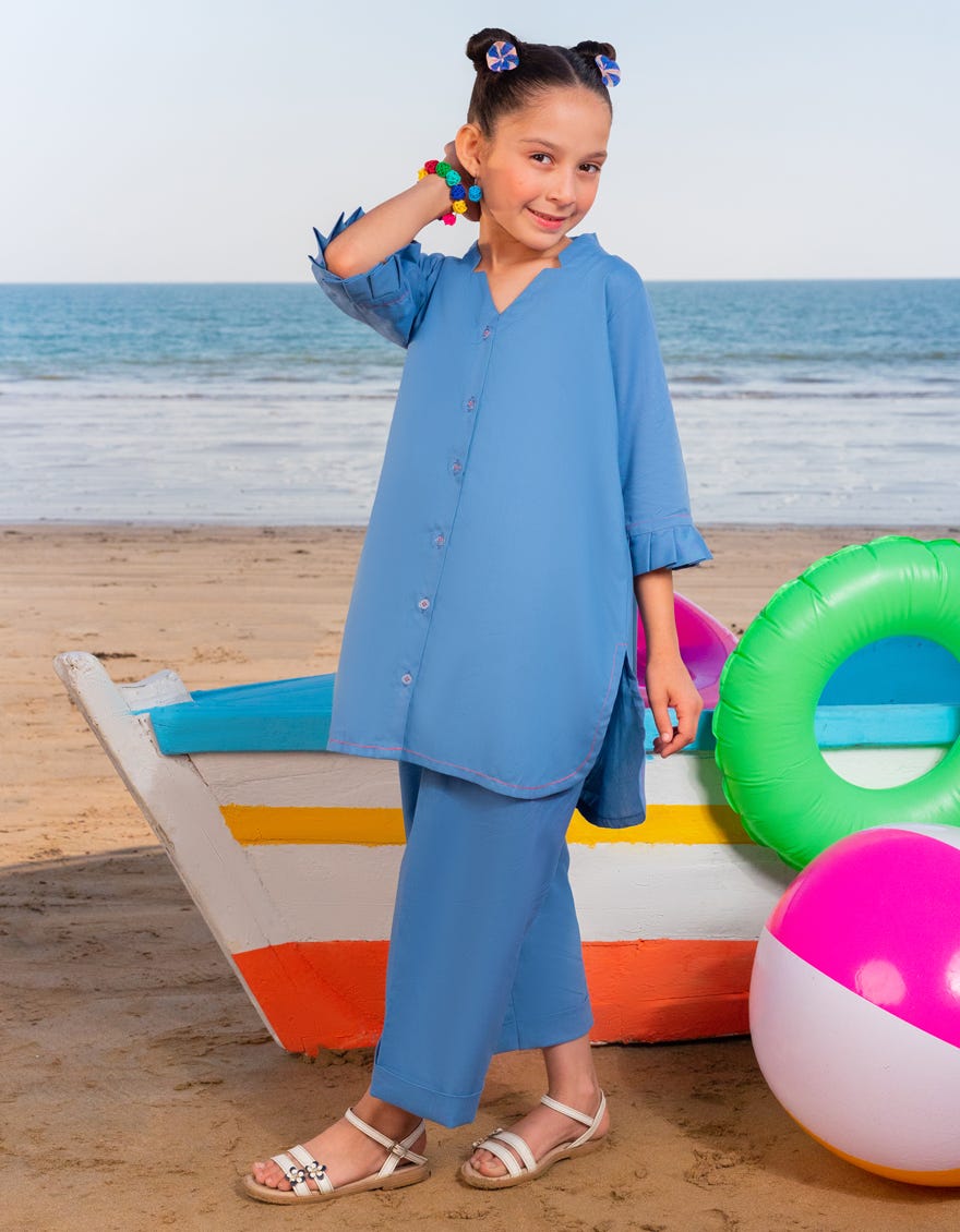 BLUE LAWN DYED 2PC | JGKL-S-JGST-25-5642