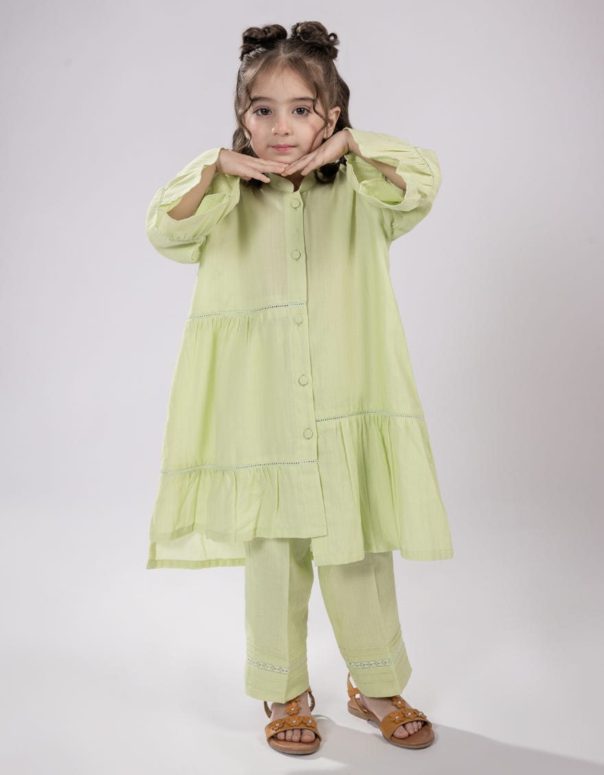 GREEN DOBBY DYED 2PC STITCHED
