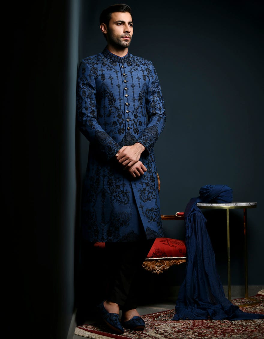 Blue Cvc Sherwani | Jjsw-564