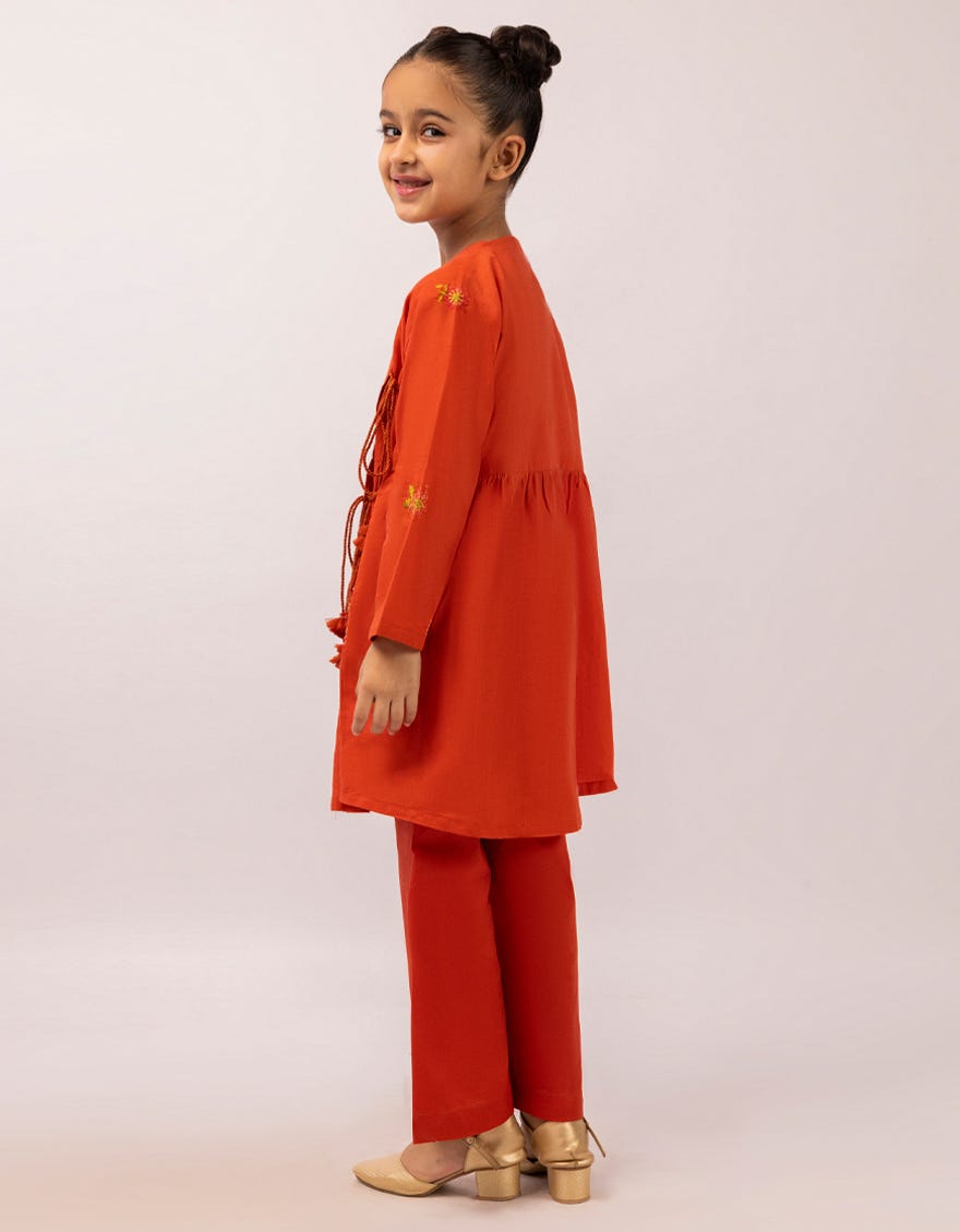 ORANGE LAWN EMBROIDERED 2PC STITCHED