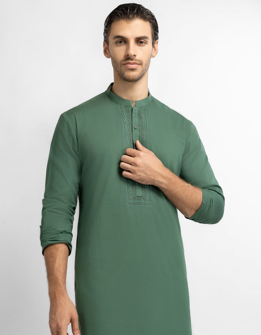 GREEN COTTON SEMI-FORMAL KURTA