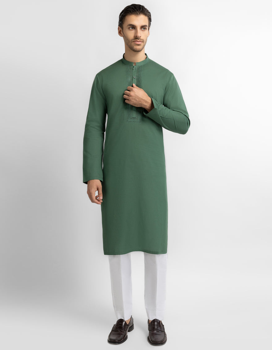 GREEN COTTON SEMI-FORMAL KURTA