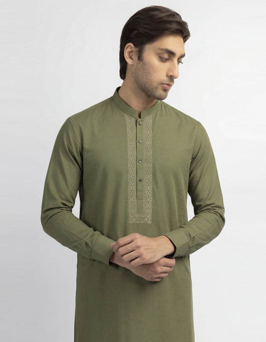GREEN COTTON CASUAL KURTA