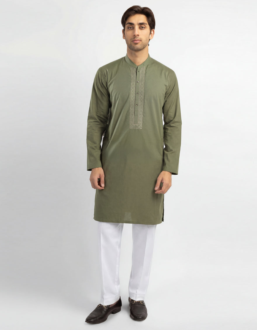 GREEN COTTON CASUAL KURTA