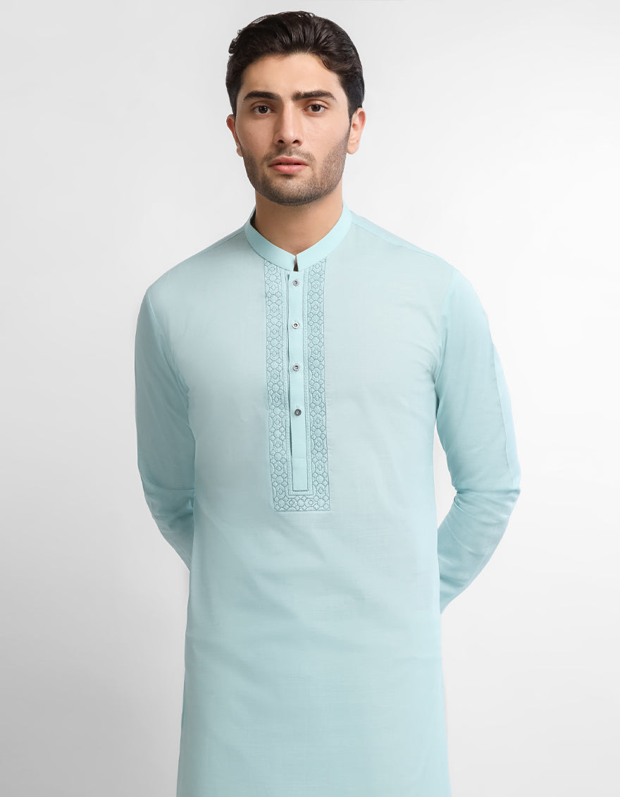 LIGHT TURQUOISE COTTON SEMI-FORMAL KURTA