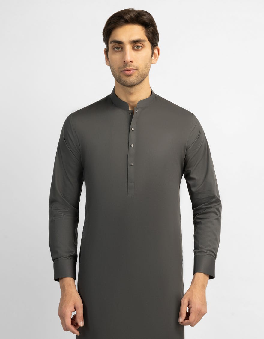 HEATHER GREY COTTON PLAIN KURTA TROUSERS