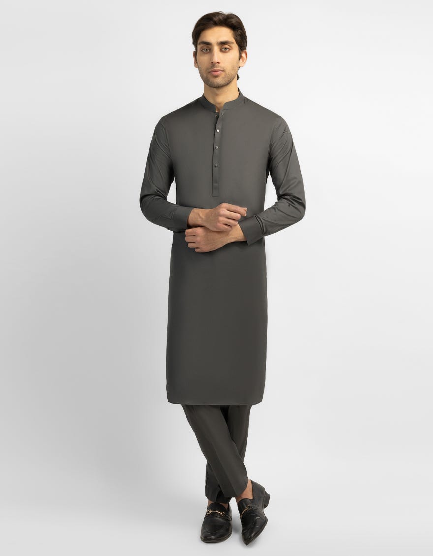 HEATHER GREY COTTON PLAIN KURTA TROUSERS