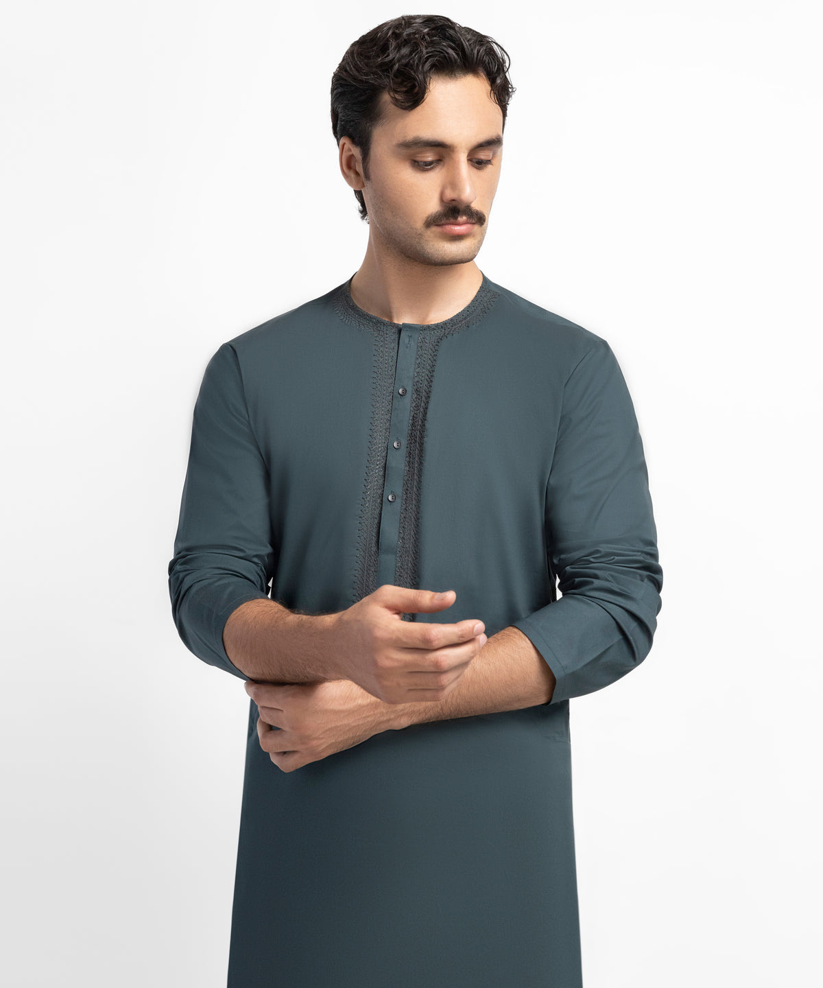 Green Cotton Semi-Formal Kameez Shalwar