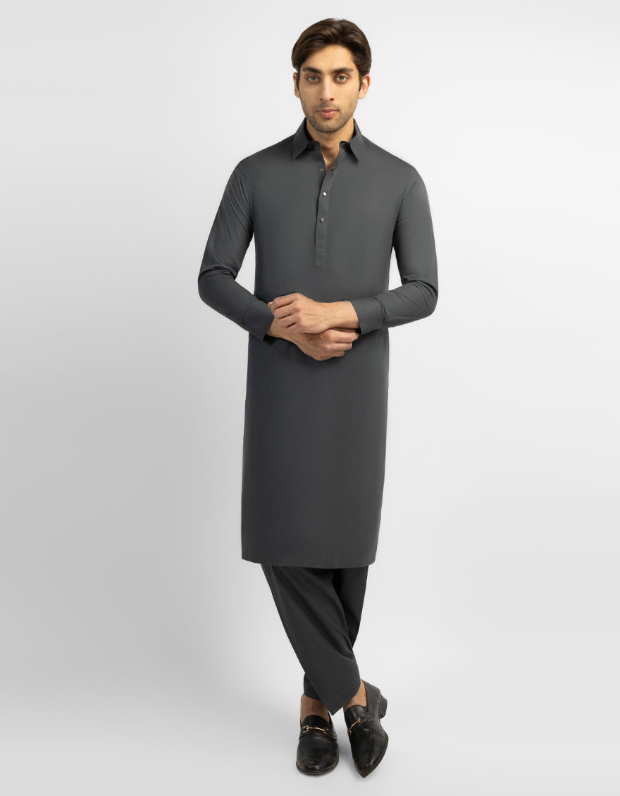 DARK GREY COTTON CASUAL KAMEEZ SHALWAR