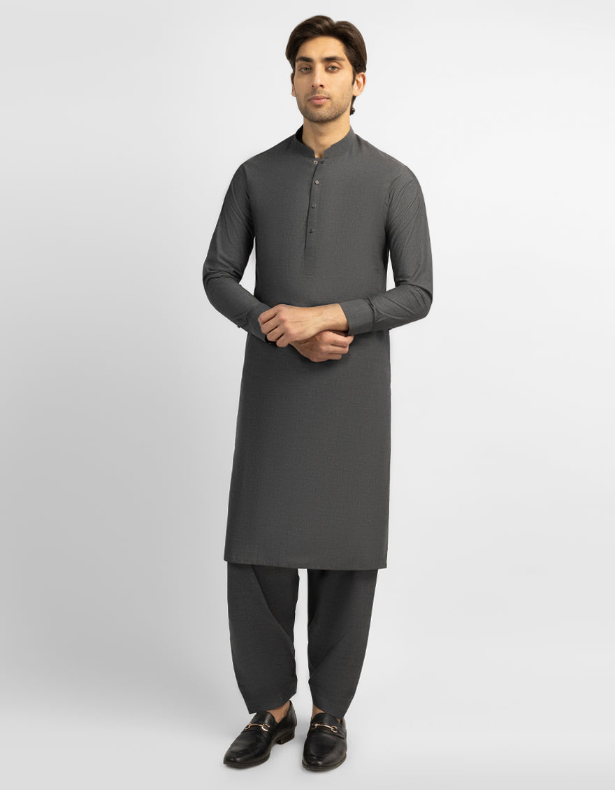 DARK GREY COTTON CASUAL KAMEEZ SHALWAR