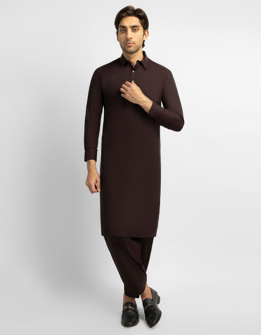 MAROON COTTON CASUAL KAMEEZ SHALWAR