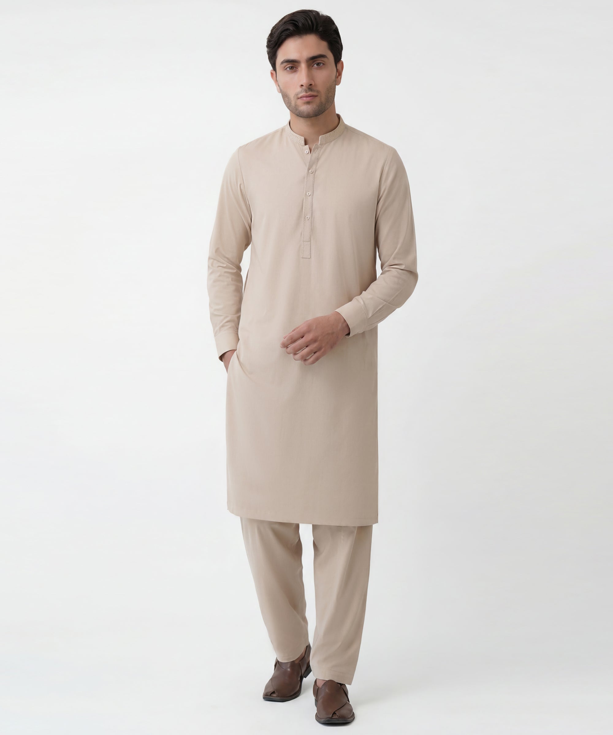 CREAM SEMI-FORMAL KAMEEZ SHALWAR