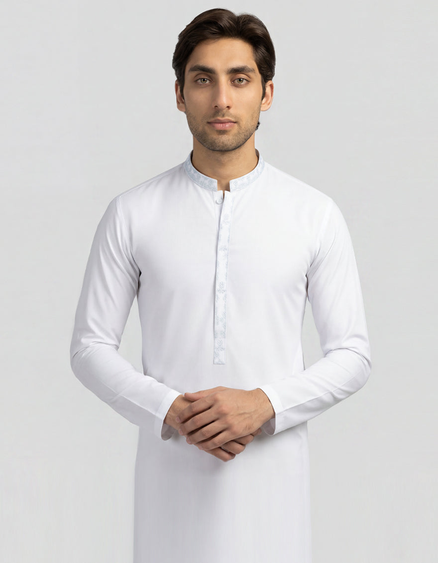 WHITE COTTON SEMI-FORMAL KURTA