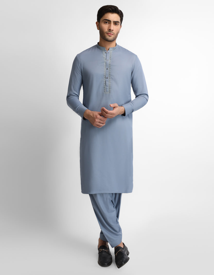 LIGHT GREY SEMI-FORMAL KAMEEZ SHALWAR