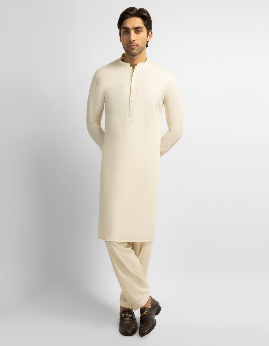 CREAM PLAIN KAMEEZ SHALWAR