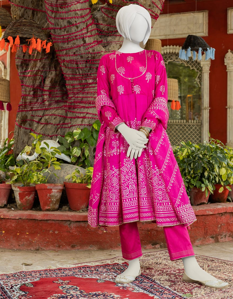 Pink Raw Silk Teens 3 Piece Stitched | Jgk-S-Ygtl-610-23
