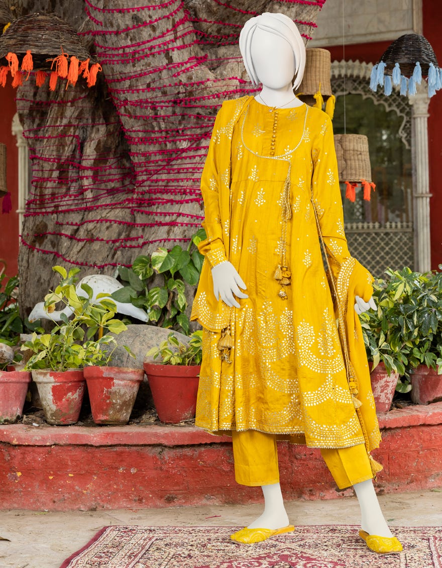 Yellow Raw Silk Teens 3 Piece Stitched | Jgk-S-Ygtl-611-23
