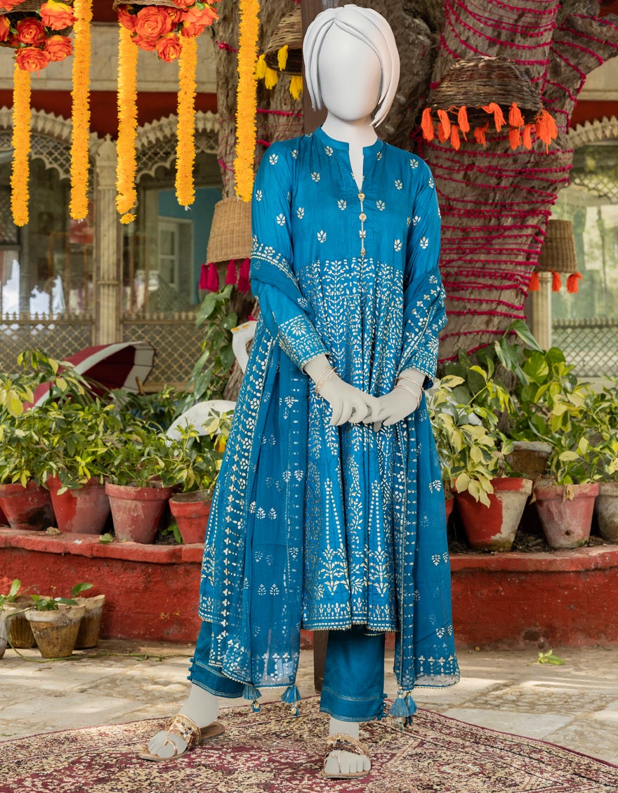 Blue Raw Silk Teens 3 Piece Stitched | Jgk-S-Ygtl-614-23