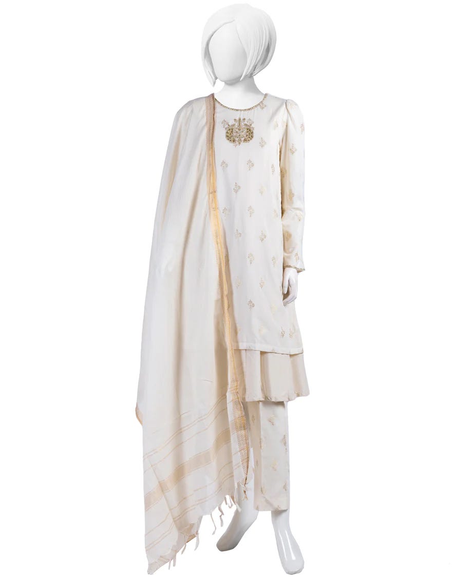 Off White Jacquard Teens 3 Piece Stitched | Jgk-Ygtl-S-617-23 Fb