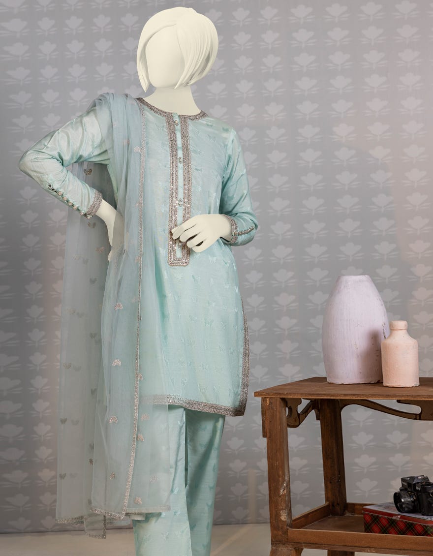 Blue Jacquard Teens 3 Piece Stitched | Jgk-Ygtl-S-619-23
