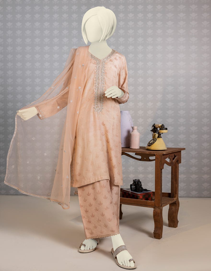 Peach Jacquard Teens 3 Piece Stitched | Jgk-Ygtl-S-622-23