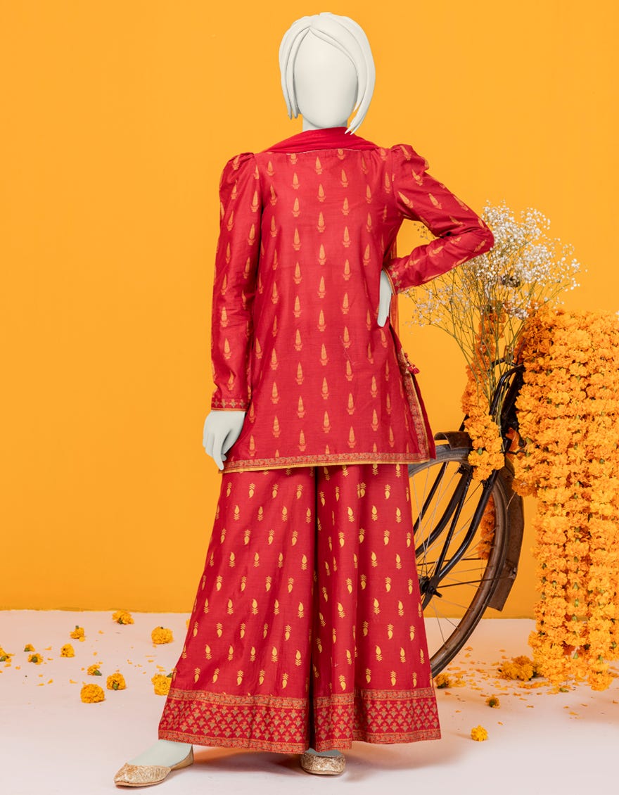 Red Lawn Stitched 3 Piece | Jgk-S-Ygtl-623-24