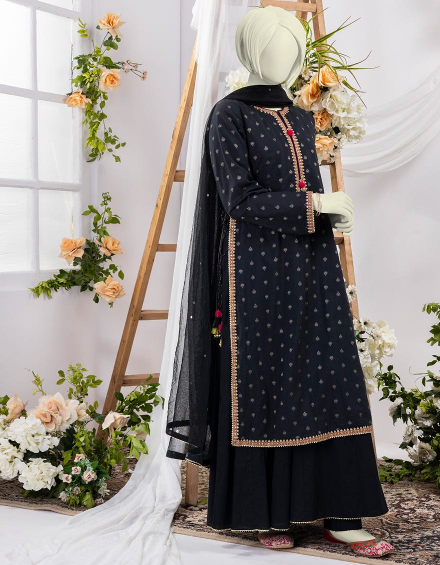 Black Jacquard 3 Piece Stitched Dress | Jgk-Ygtl-627-24