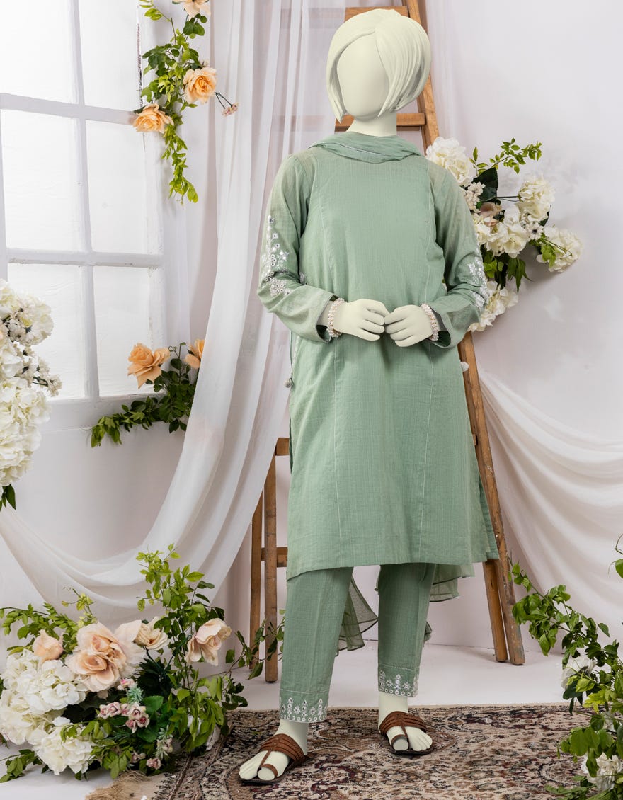 Green Textured 3 Piece Stitched Dress | Jgk-S-Ygtl-630-24