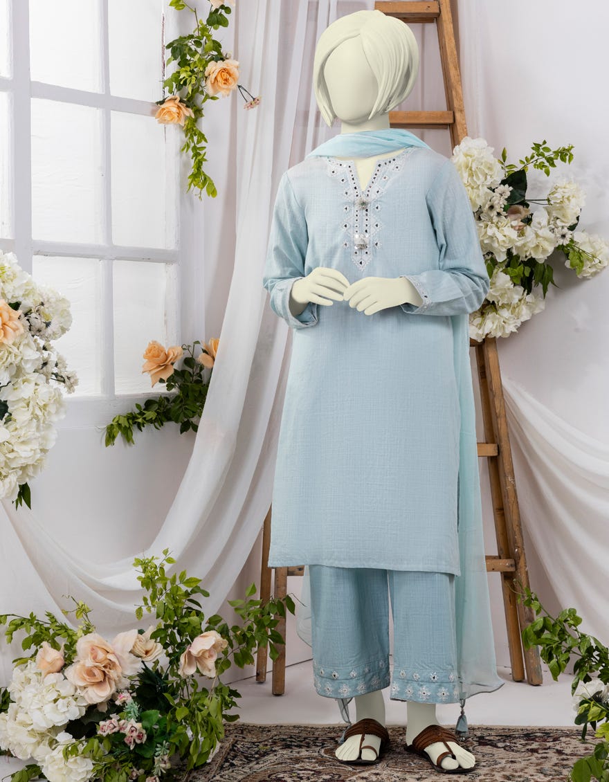 Blue Textured 3 Piece Stitched Dress | Jgk-S-Ygtl-631-24