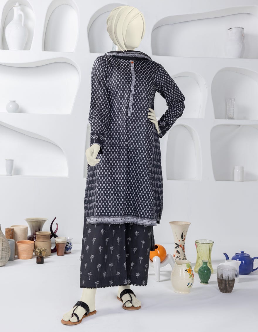Black Lawn 3 Piece Stitched Dress | Jgk-S-Ygtl-633-24