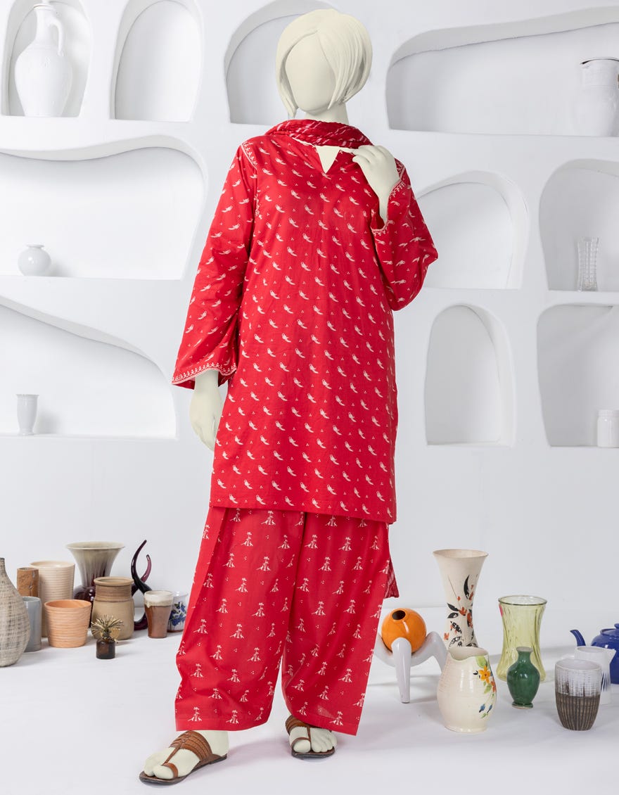 Red Lawn 3 Piece Stitched Dress | Jgk-S-Ygtl-634-24