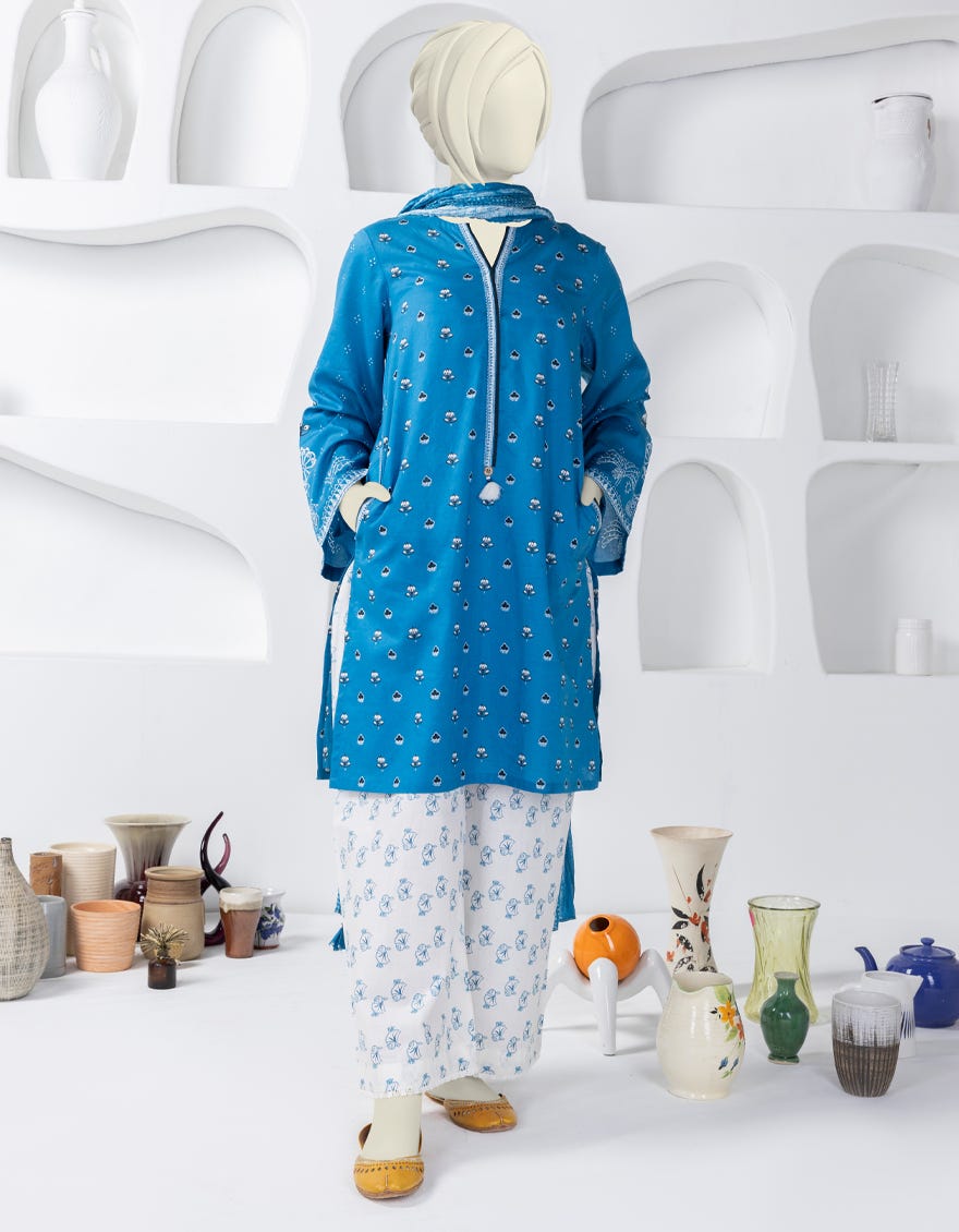 Blue Lawn 3 Piece Stitched Dress | Jgk-S-Ygtl-635-24