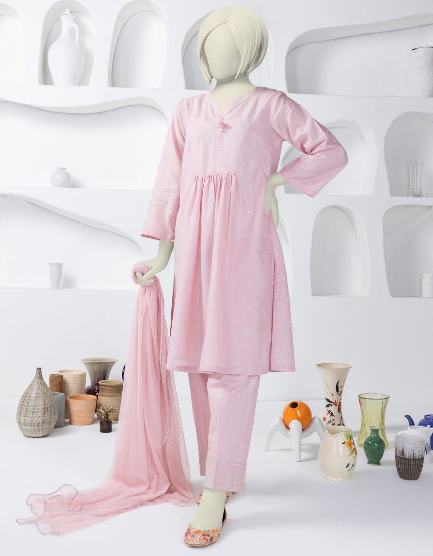 Pink Lawn 3 Piece Stitched Dress | Jgk-S-Ygtl-638-24
