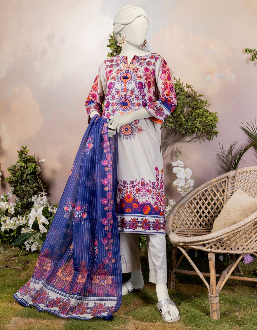 Off White Lawn 2 Piece Printed Stitched | Jjpw-Jw2-S-24-7000
