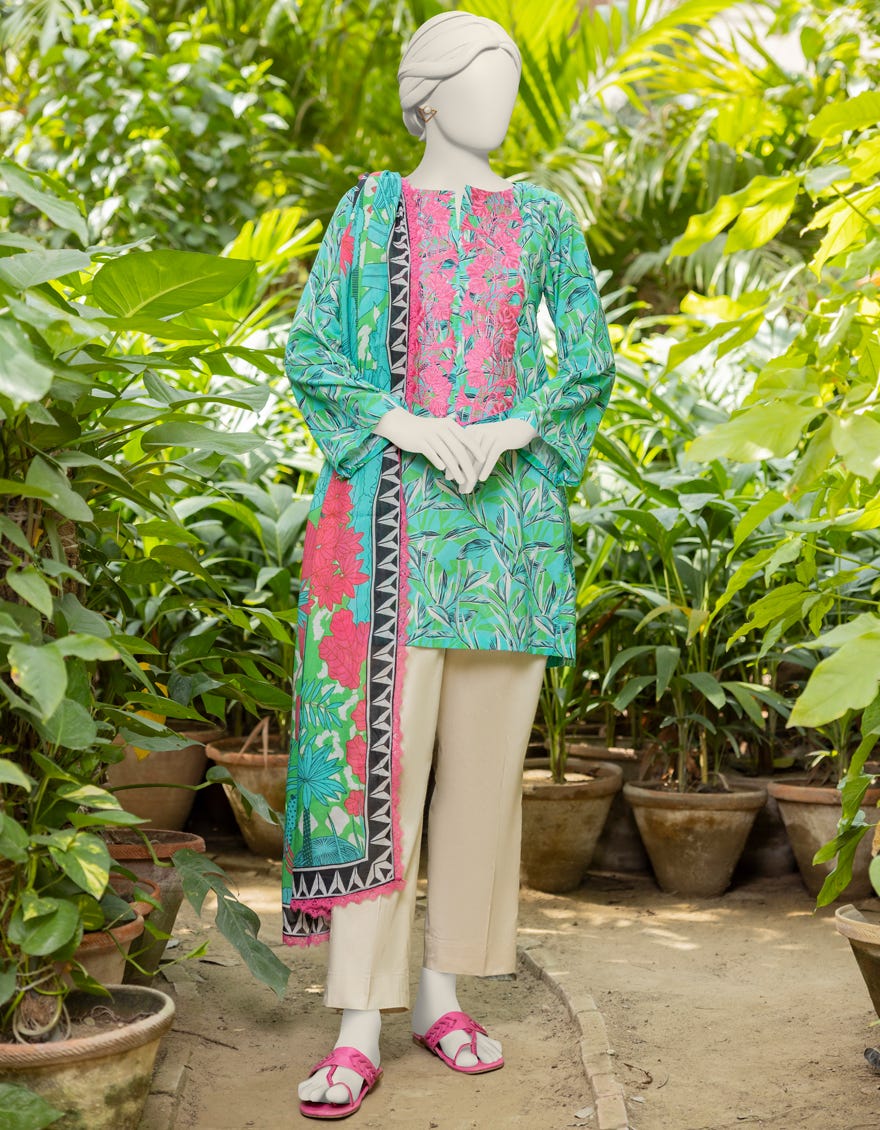 Multicolor Lawn Embroidered Unstitched 2 Piece Dress | Jjls-S-Jw2-24-7012