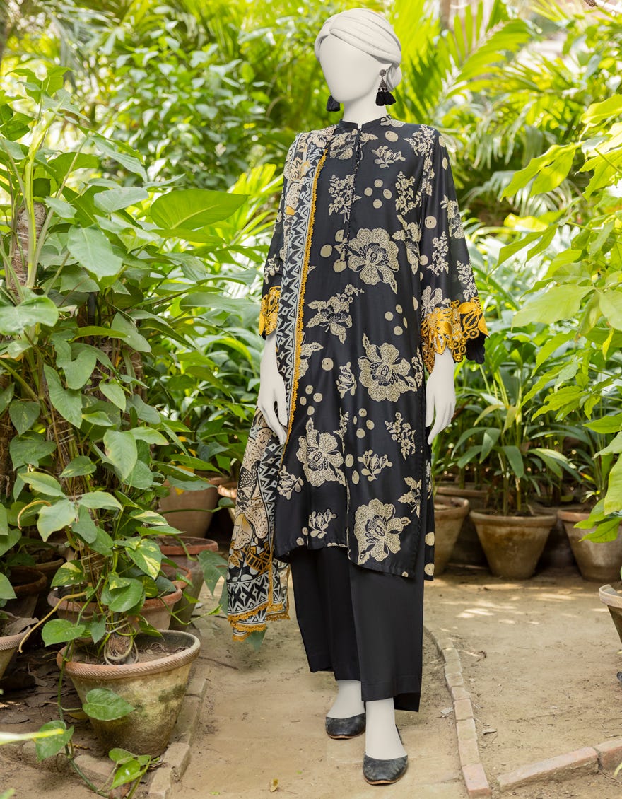 Black Lawn Embroidered Unstitched 2 Piece Dress | Jjls-S-Jw2-24-7013