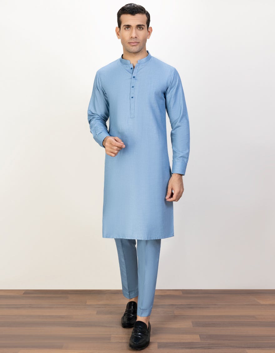 Sky Blue Cotton Unstitched Kameez Shalwar Fabric | Jjms-2423