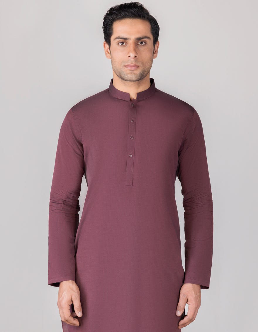 Textured Red Cotton Men's Kurta | Jjk-S-90366