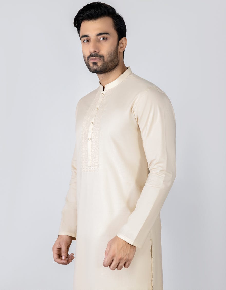 Fawn Blended Men's Kurta Pajama | Jjkp-S-90369