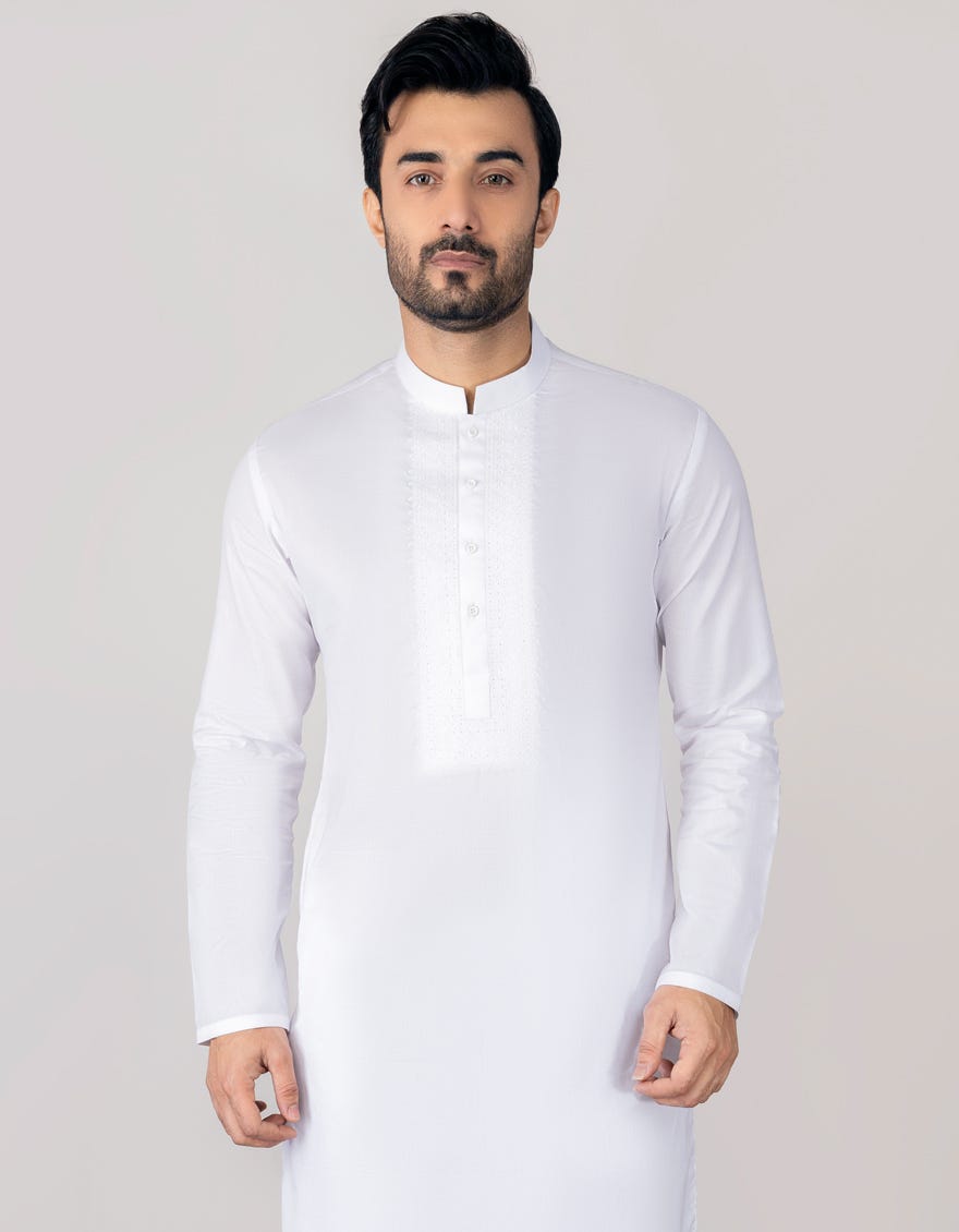 White Blended Men's Kurta Pajama | Jjkp-S-90371
