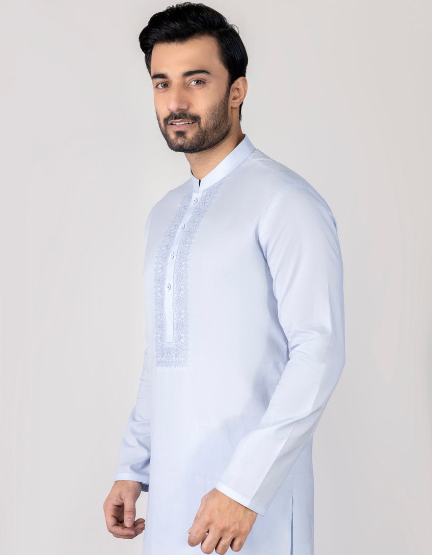 Sky Blue Blended Men's Kurta Pajama | Jjkp-S-90373