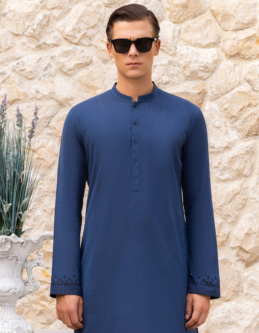 Blue Cotton Men's Kurta | Jjk-S-90374