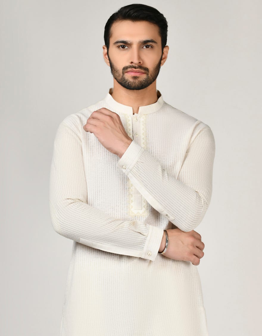 Cream Cotton Men's Kurta Pajama | Jjkp-A-90389