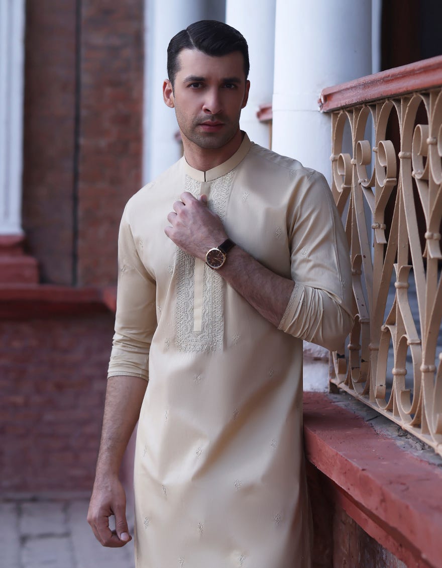 Beige Cotton Men's Kurta | Jjk-S-90393