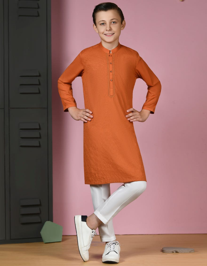 Orange Cotton Kid's Kurta | Jck-A-90420