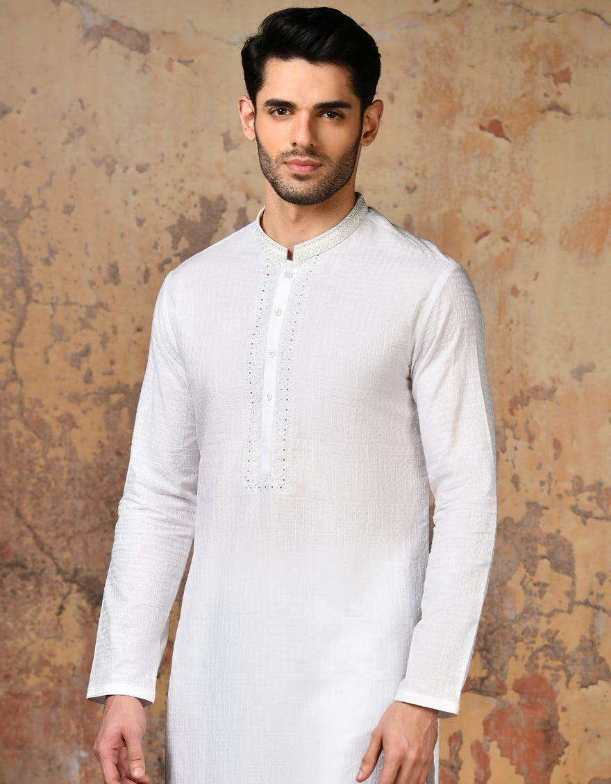 White Cotton Formal Men's Kurta | Jjk-A-90422