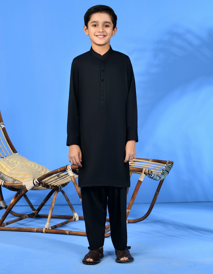 Black Blended Kid's Kameez Shalwar | Jcks-S-90425