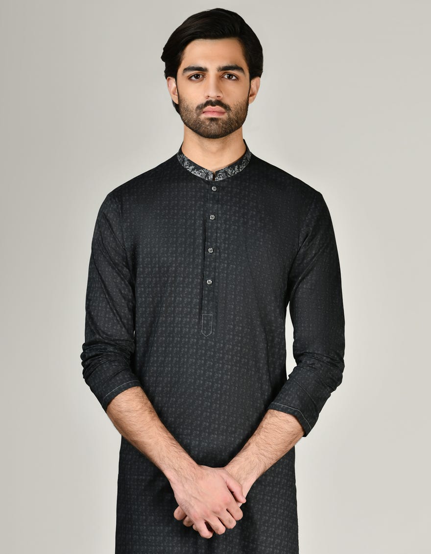 Black Cotton Men's Kurta | Jjk-S-90441